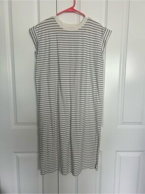 a new day Cream & Black Striped Midi Shift Dress